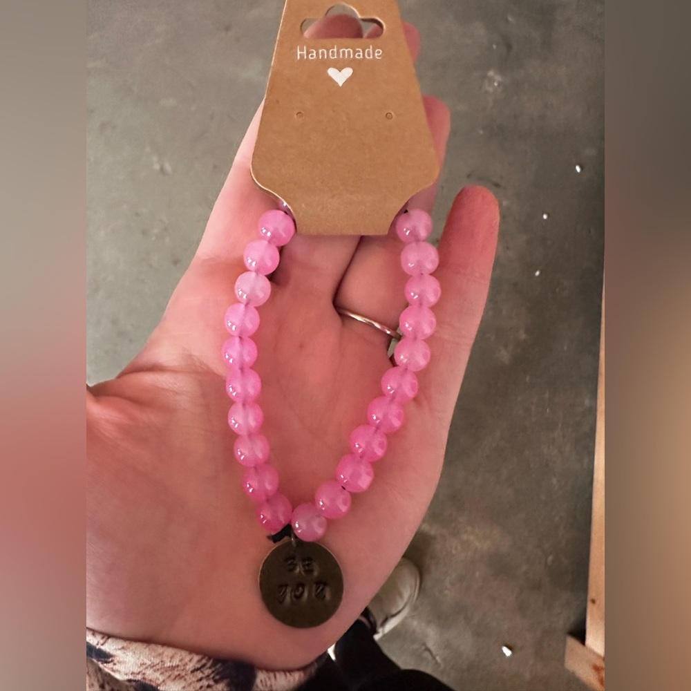 Handmade Pink Beaded Bracelet with Be You Charm